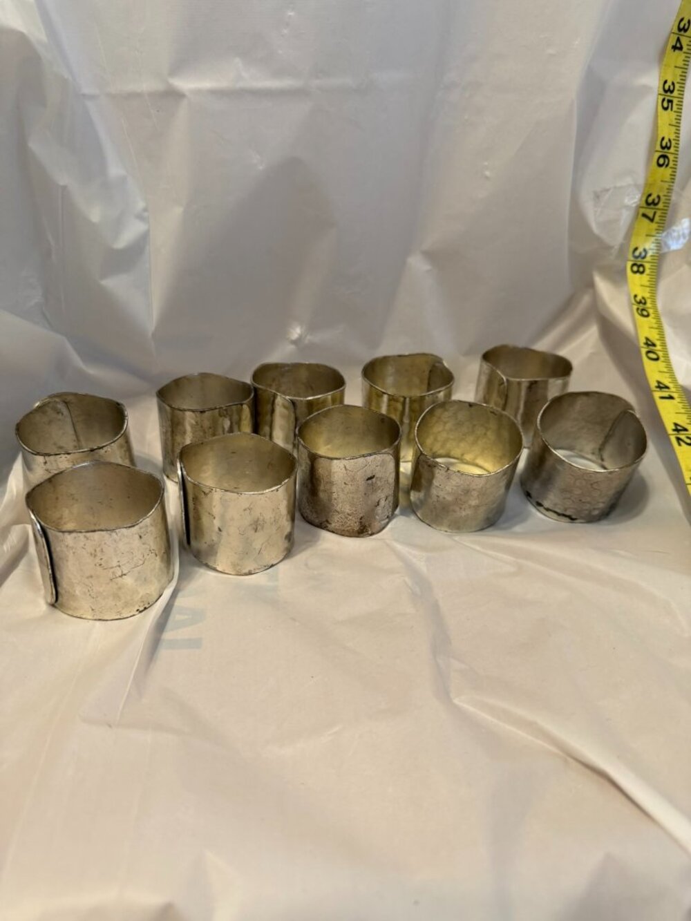 Set of 10 Vintage Hammered Silver Napkin Rings